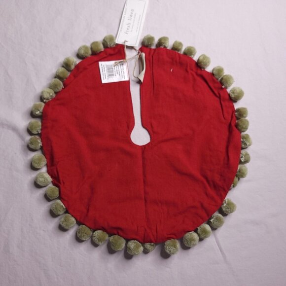 Christmas Tree Skirt Small 12.5" Diameter Merry Christmas Floral Embroidery Red - Picture 4 of 5